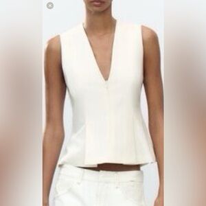 Zara Cream V-Neck Tank zipper NEW WITH TAGS